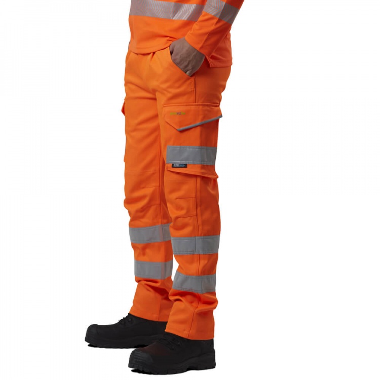 Leo Workwear CT04-O Kingford ISO 20471 Class 1 EcoViz Stretch Poly/Cotton RIS-3279-TOM Cargo Trouser Orange
